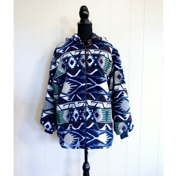 Unisex Phillips Street USA Aztec Zipper Hoodie Jacket VTG Size M - Picture 1 of 7